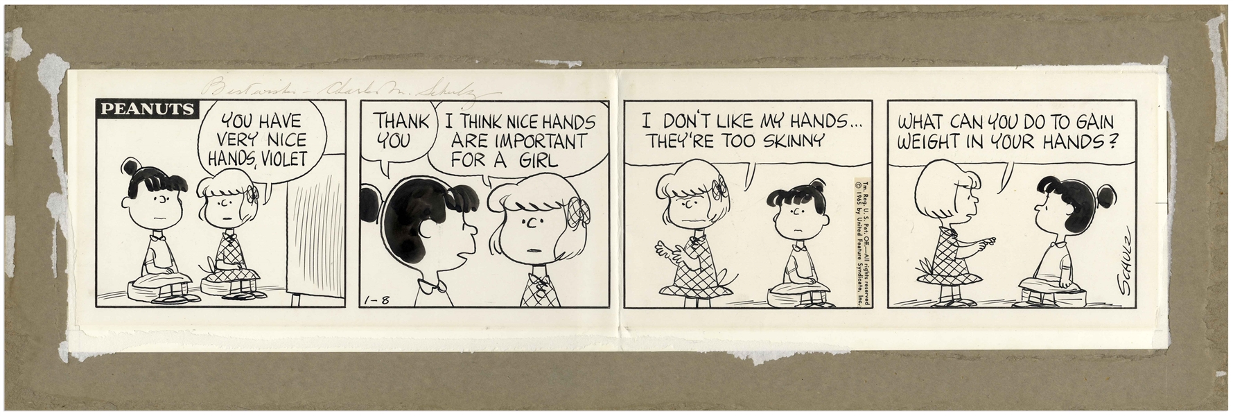 Charles Schulz Hand-Drawn ''Peanuts'' Comic Strip, From 1965 Featuring Violet & Patty